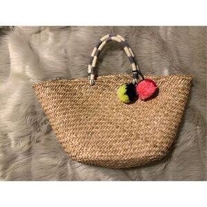 Gap woven straw beach bag with Pom Poms